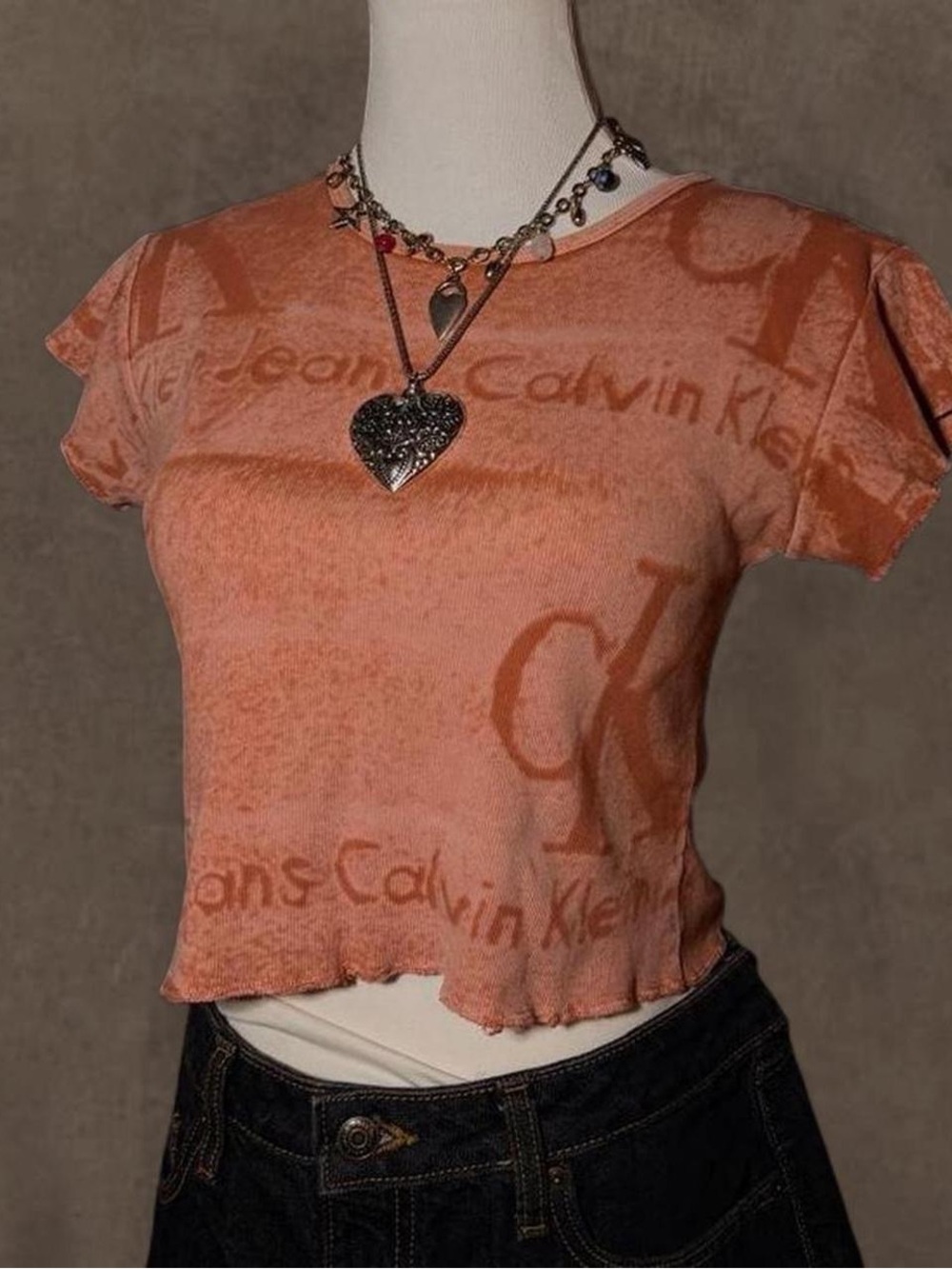 Calvin Klein Jeans Peach Logo Crop Tee